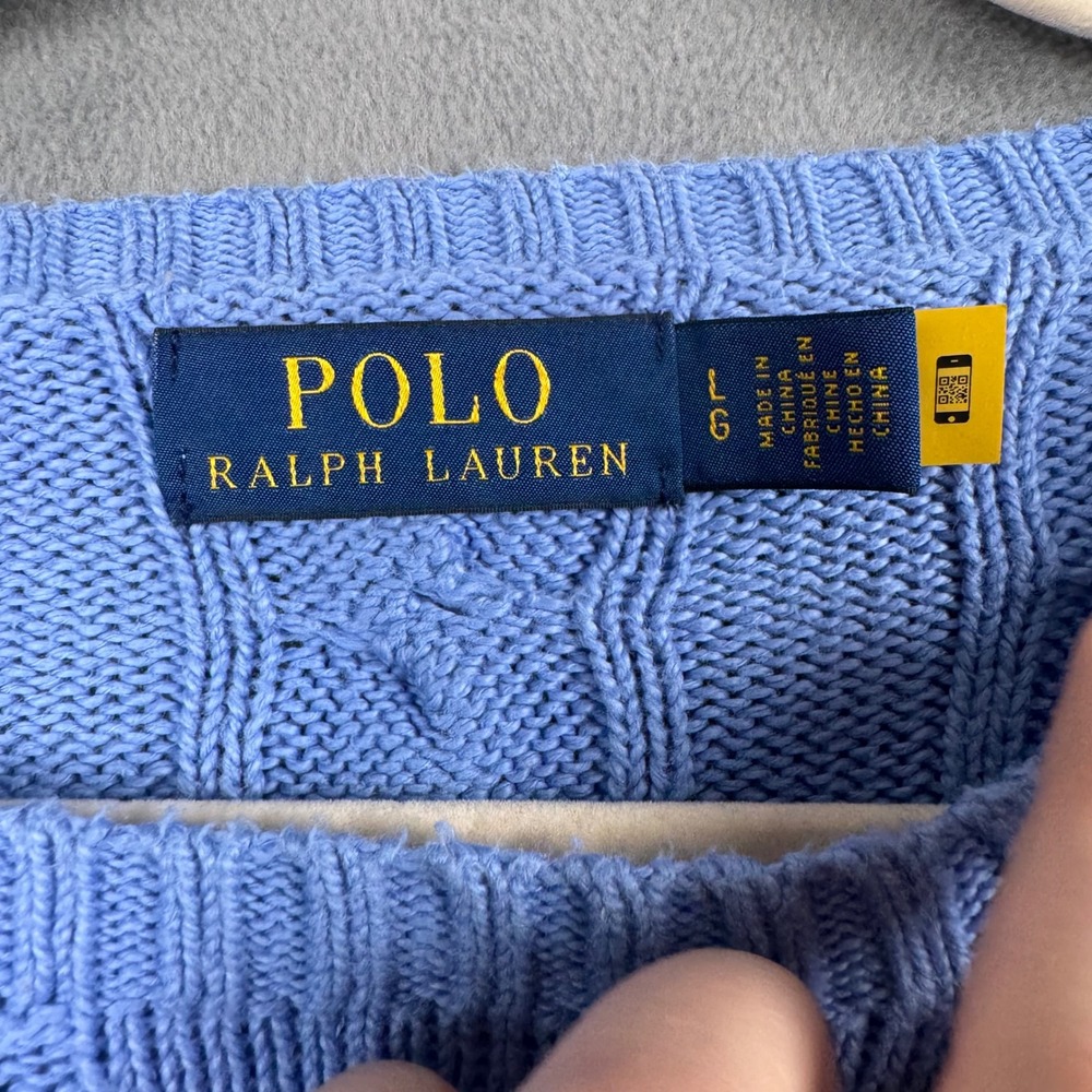 Polo Ralph Lauren Womens Cable Knit Crewneck Sweater Blue Embroidered Pony Large - Picture 3 of 8